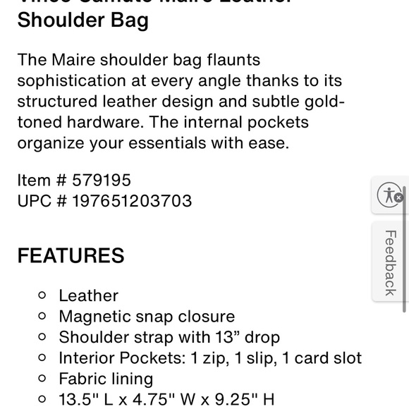 🎉2xHP🎉 Vince Camuto Marie Leather Shoulder Bag in Sandlewood - Picture 9 of 9